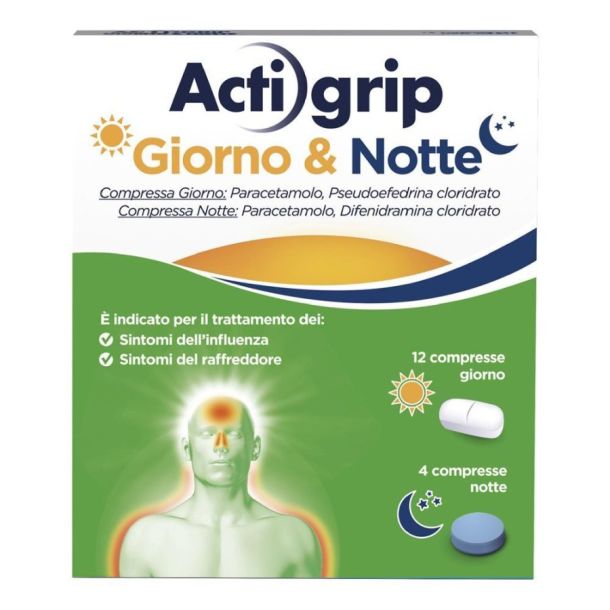 Actigrip Giorno&Notte, 16 Compresse (12 Giorno + 4 Notte)