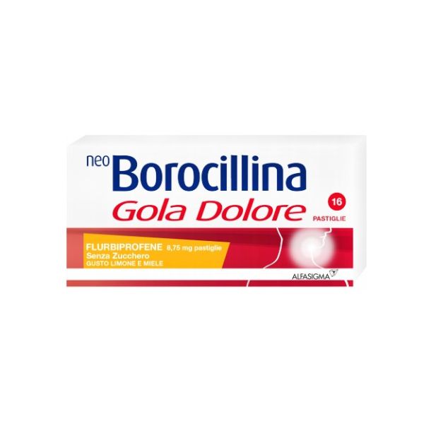 Neoborocillina Gola Dolore 16 Pastiglie 8,75mg Gusto Limone e Miele Senza Zucchero
